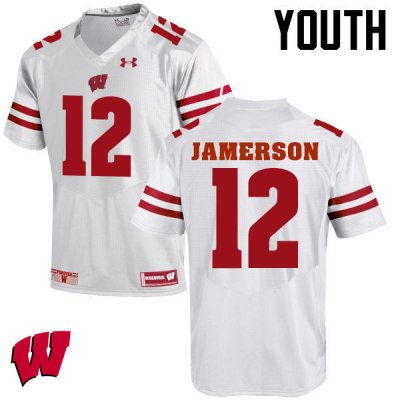 Youth Wisconsin Badgers NCAA #12 Natrell Jamerson White Authentic Under Armour Stitched College Football Jersey JU31W35SS